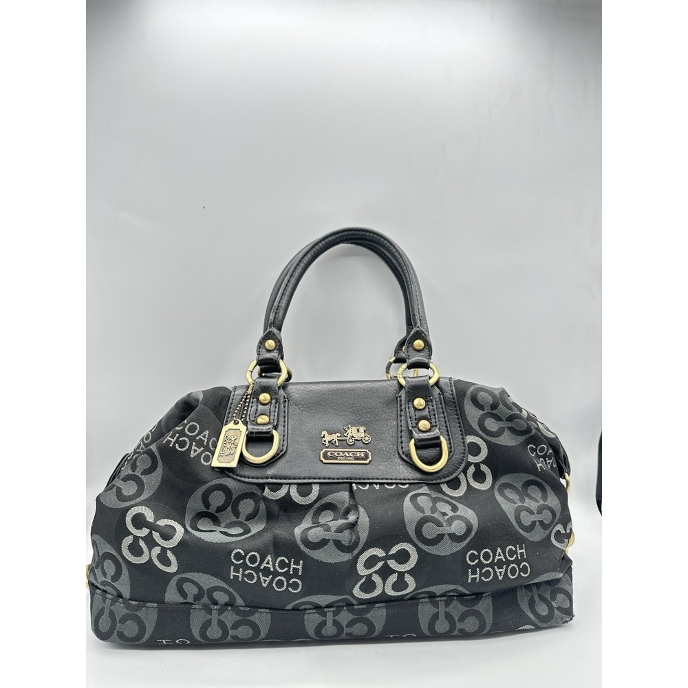COACH Madison Op Art Sabrina Satchel 12943 Black Gray Signature Canvas